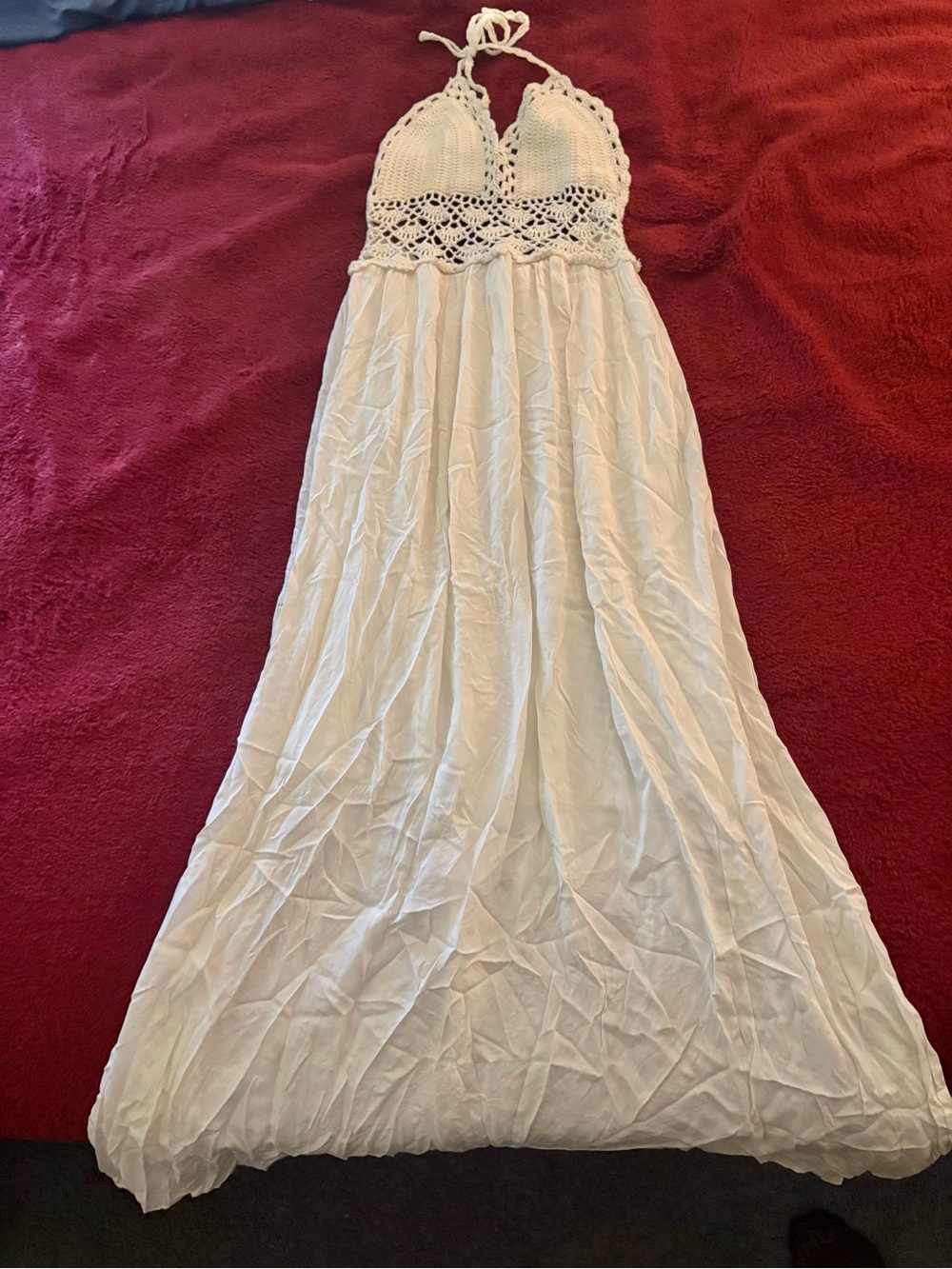 White Crochet Bodice Maxi Dress